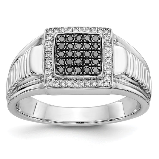 14k White Gold Black and White Real Diamond Mens Ring