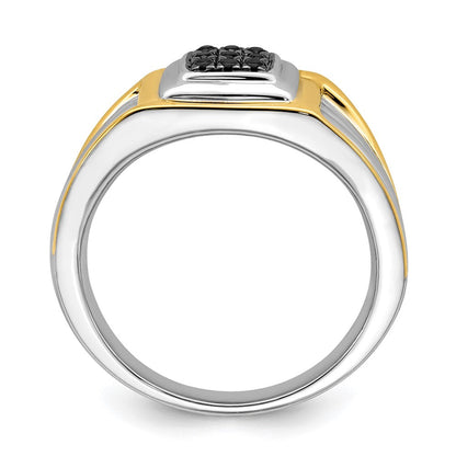 14k Two-Tone Gold Black Real Diamond Mens Ring