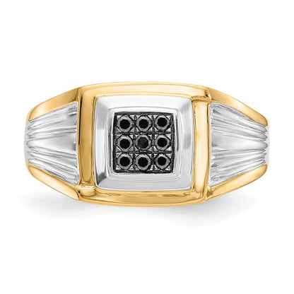 14k Two-Tone Gold Black Real Diamond Mens Ring