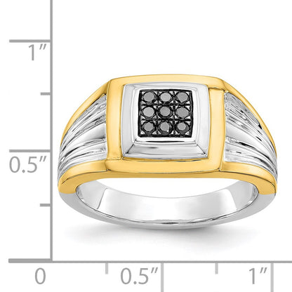 14k Two-Tone Gold Black Real Diamond Mens Ring