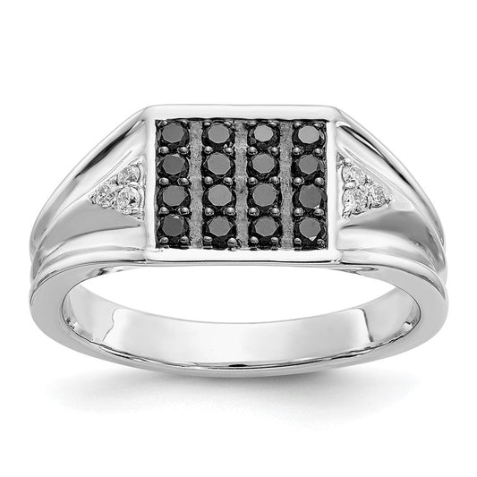 14k White Gold Black and White Real Diamond Mens Ring