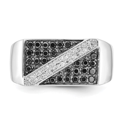 14k White Gold Black and White Real Diamond Mens Ring
