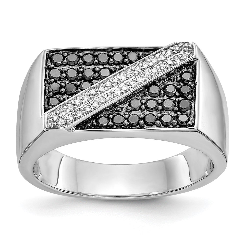 14k White Gold Black and White Real Diamond Mens Ring