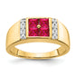 14k Yellow Gold 1/20 Ct. Lab Grown Diamond VS/SI+ G+ and Lab Created Ruby Men's Ring