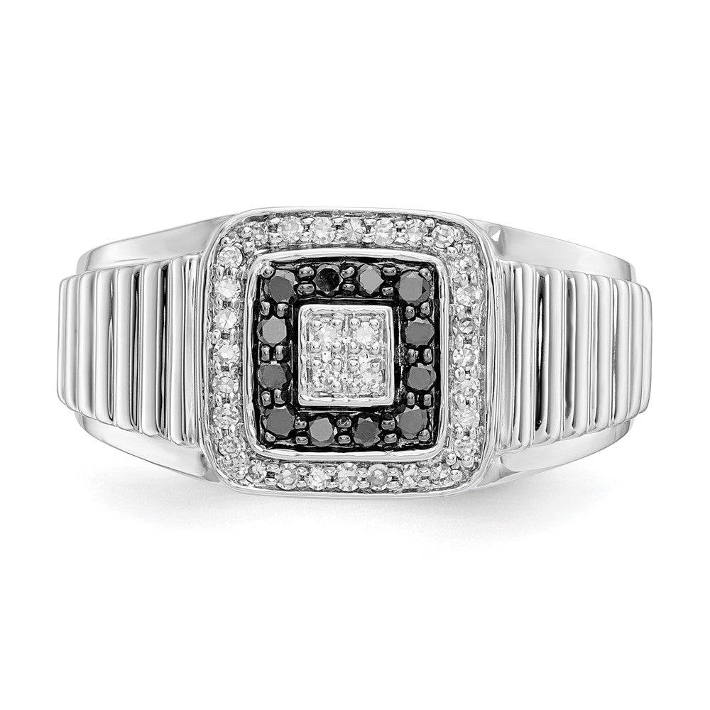 14K White Gold Black And Diamond Mens Ring