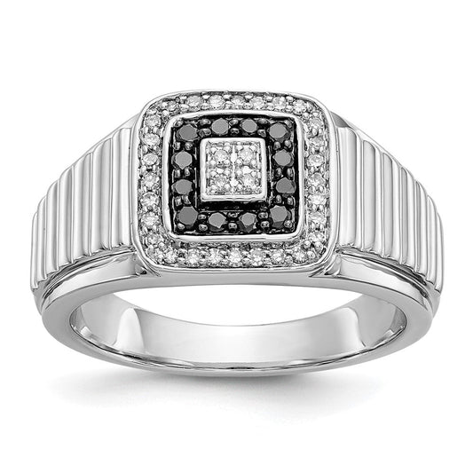 14k White Gold Black and White Real Diamond Mens Ring