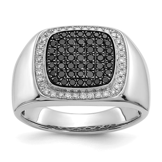 14k White Gold Black and White Real Diamond Mens Ring