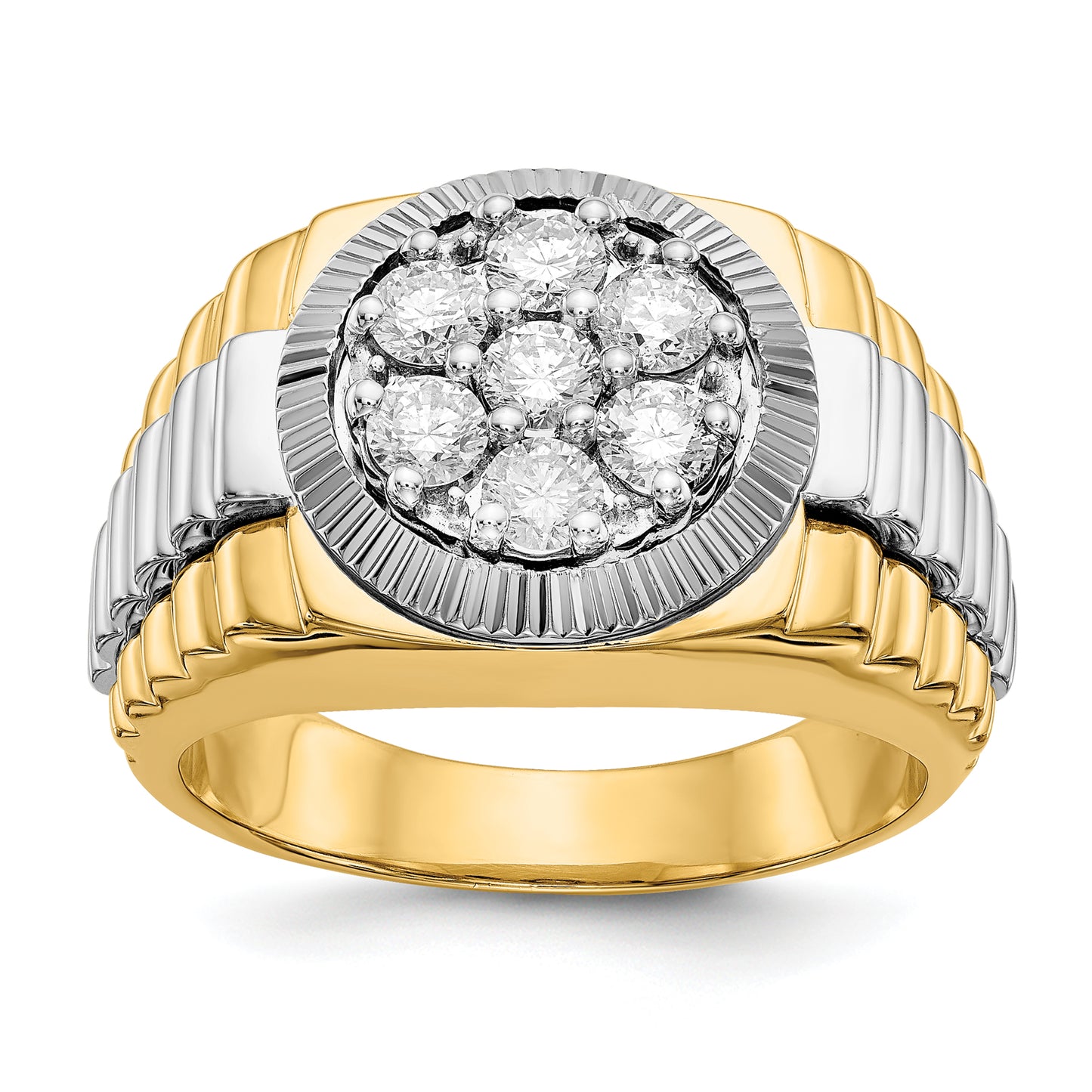 14k Two-Tone 1 Ct. Lab Grown Diamond VS/SI+ G+ Ridged Men's Ring