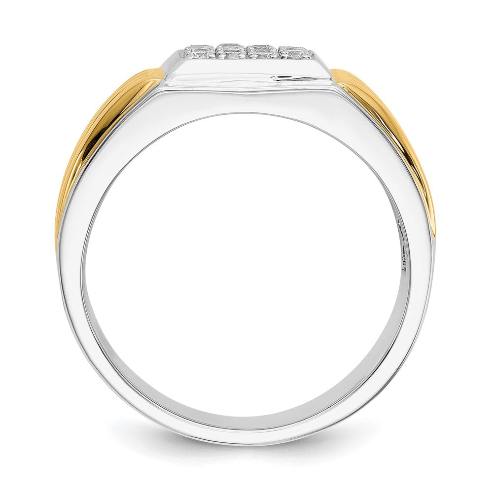 14k Two-Tone Gold Real Diamond Square Mens Ring
