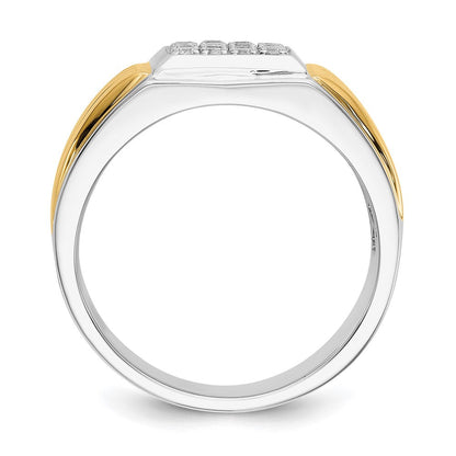 14k Two-Tone Gold Real Diamond Square Mens Ring