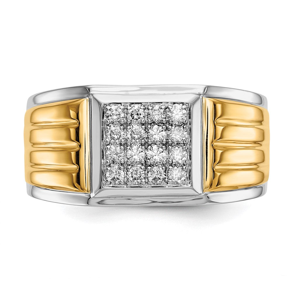 14k Two-Tone Gold Real Diamond Square Mens Ring