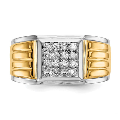 14k Two-Tone Gold Real Diamond Square Mens Ring
