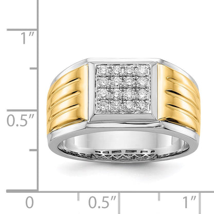 14k Two-Tone Gold Real Diamond Square Mens Ring
