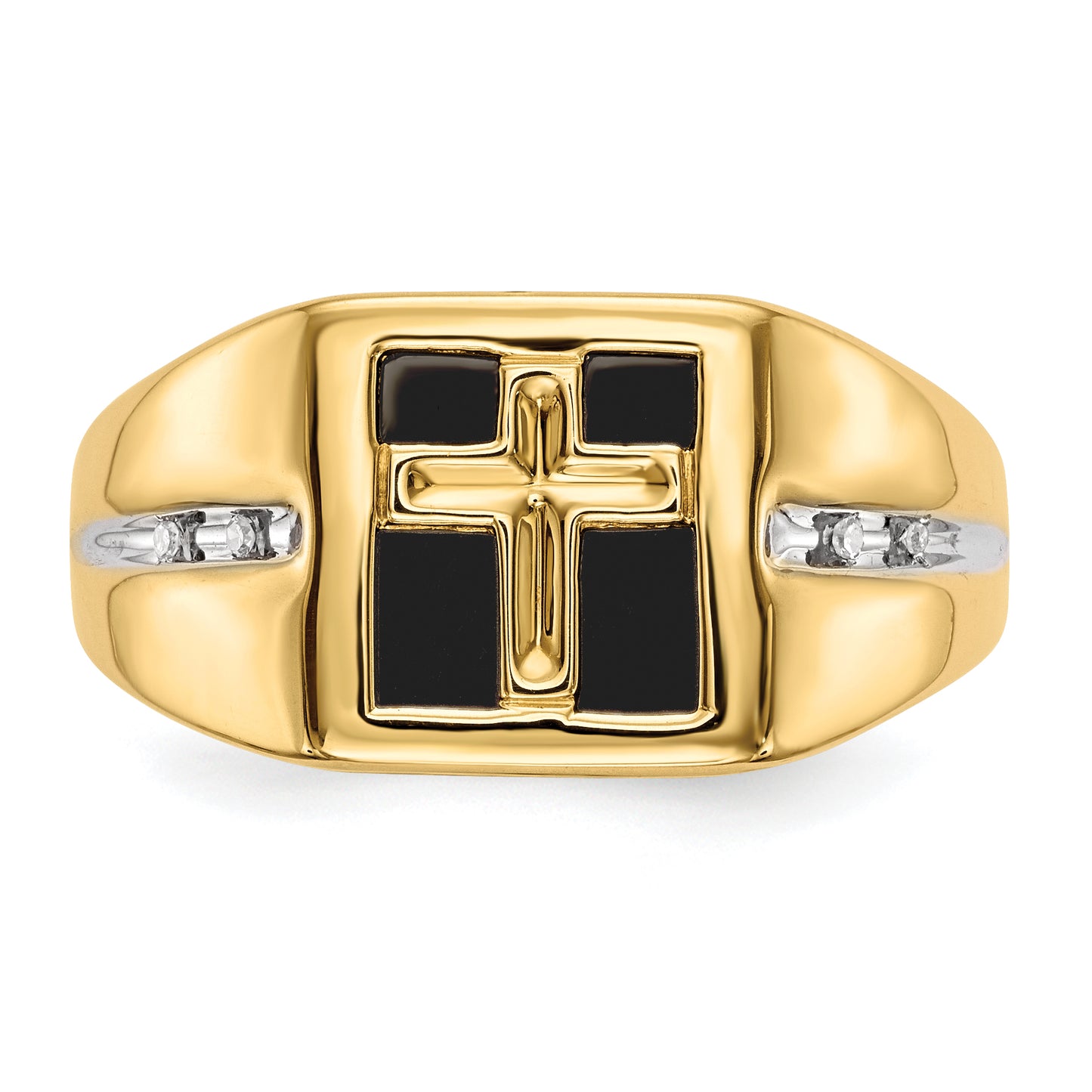 14k Yellow Gold .02 Ct. Lab Grown Diamond VS/SI+ G+ and Onyx Cross Men's Ring