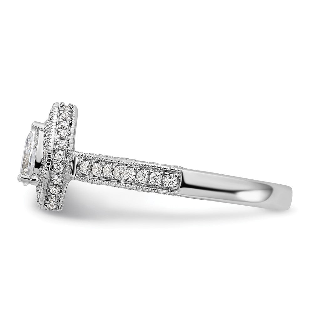0.50ct. CZ Solid Real 14k White Gold Pear Halo Engagement Ring