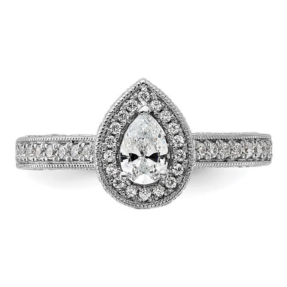 0.50ct. CZ Solid Real 14k White Gold Pear Halo Engagement Ring