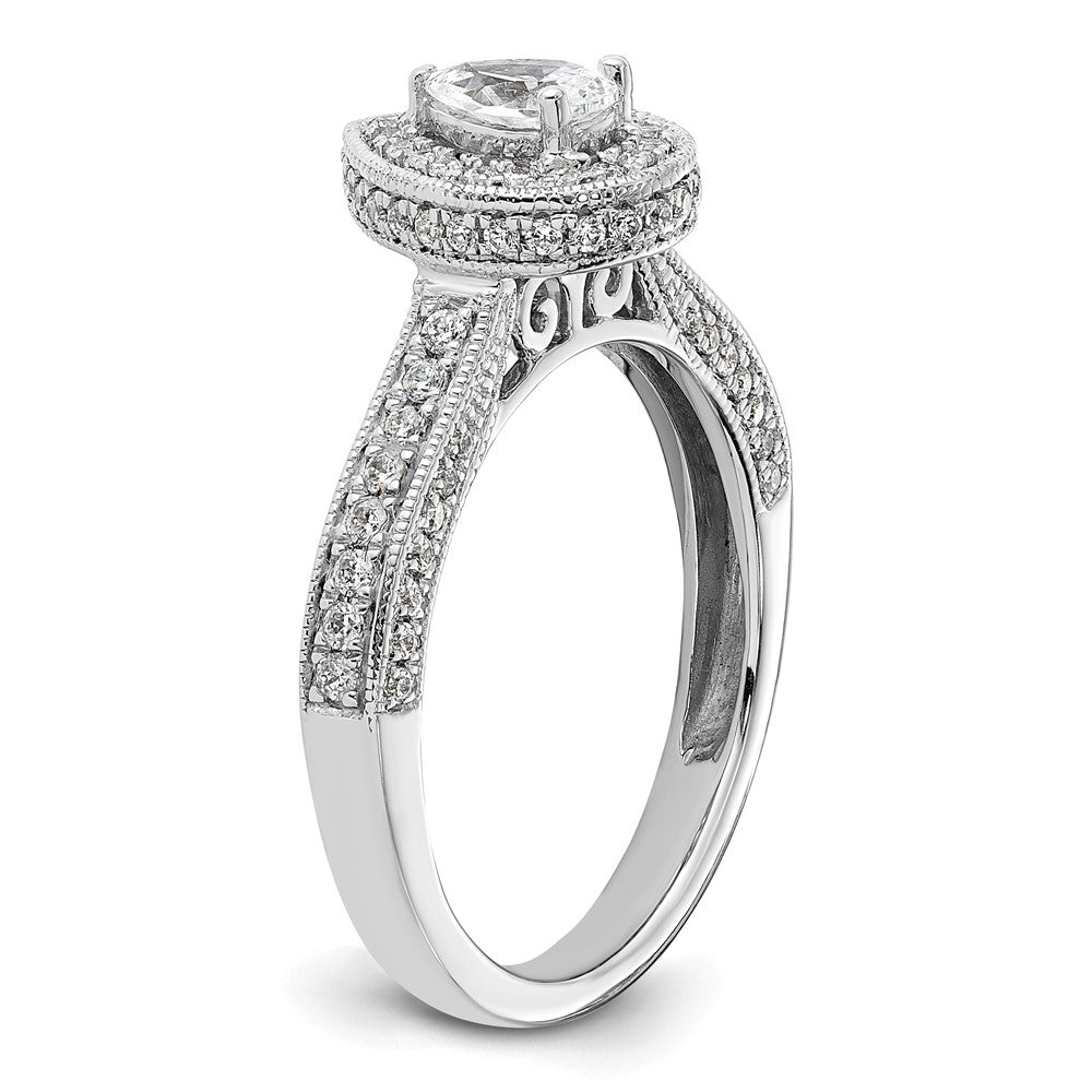 0.50ct. CZ Solid Real 14k White Gold Pear Halo Engagement Ring