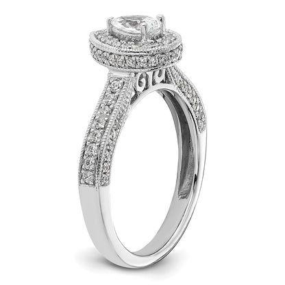 0.50ct. CZ Solid Real 14k White Gold Pear Halo Engagement Ring