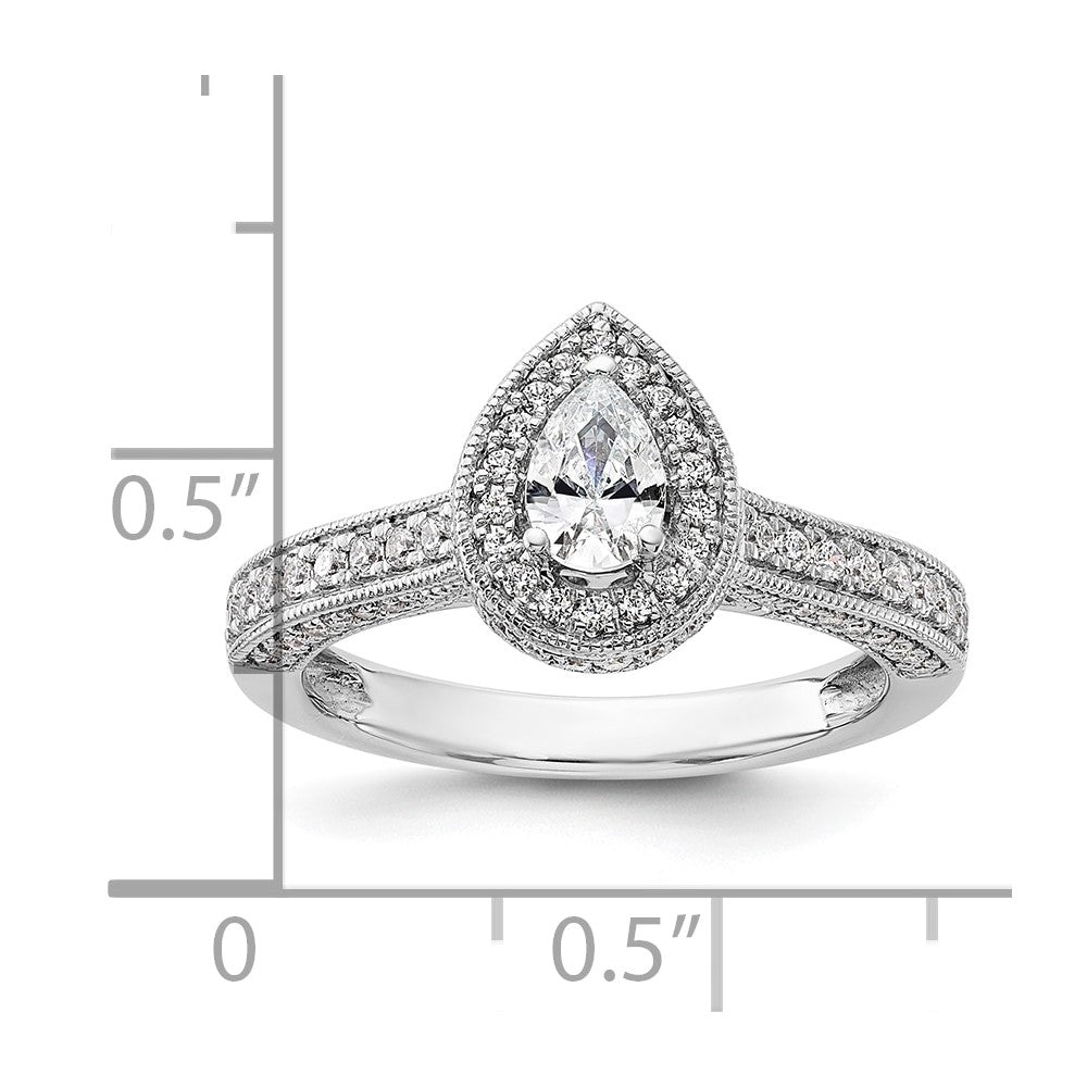 0.50ct. CZ Solid Real 14k White Gold Pear Halo Engagement Ring
