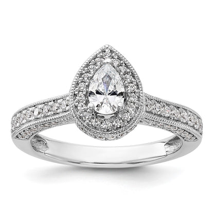 0.50ct. CZ Solid Real 14k White Gold Pear Halo Engagement Ring