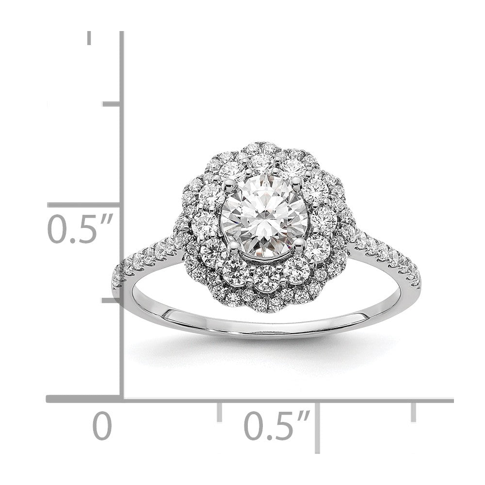 0.60ct. CZ Solid Real 14k White Gold Double Halo Engagement Ring