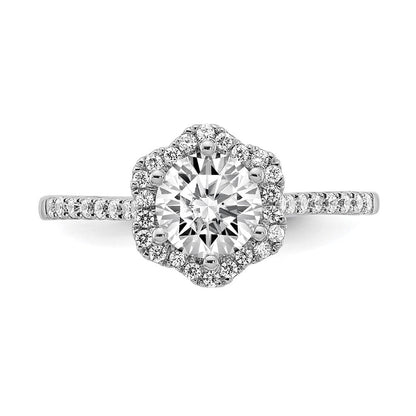 14K White Gold Hexagon Halo (Holds 3/4 Carat (6.00mm) Round Center) 1/4 Diamond Semi Mount Engagement Ring