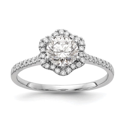 14K White Gold Hexagon Halo (Holds 3/4 Carat (6.00mm) Round Center) 1/4 Diamond Semi Mount Engagement Ring