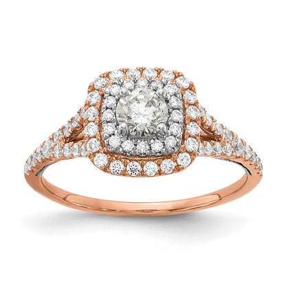 14K Two Tone Rose And White Gold Double Halo (Holds 1/3 Carat (4.5mm) Round Center) 1/2 Diamond Semi Mount Engagement Ring