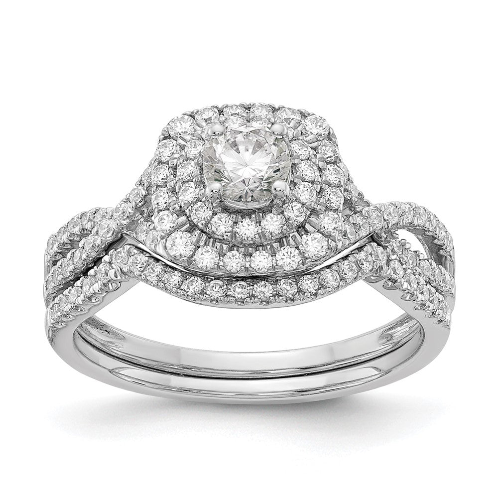 14k White Gold 3/4 Ct. Lab Grown Diamond VS/SI+ G+ Round Double Halo Engagement Ring