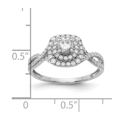 14k White Gold 3/4 Ct. Lab Grown Diamond VS/SI+ G+ Round Double Halo Engagement Ring