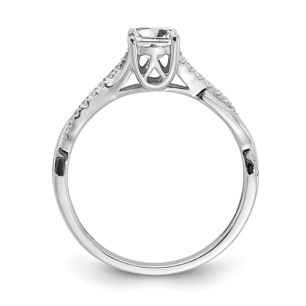 14K White Gold Criss Cross (Holds 1/2 Carat (5.2mm) Round Center) 1/8 Diamond Semi Mount Engagement Ring