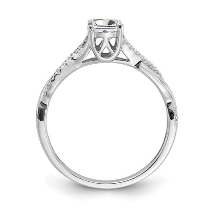 14K White Gold Criss Cross (Holds 1/2 Carat (5.2mm) Round Center) 1/8 Diamond Semi Mount Engagement Ring