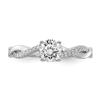 14K White Gold Criss Cross (Holds 1/2 Carat (5.2mm) Round Center) 1/8 Diamond Semi Mount Engagement Ring