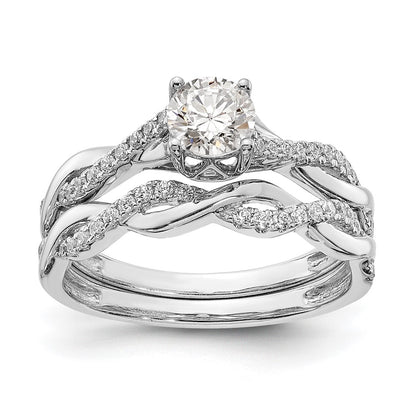 14K White Gold Criss Cross (Holds 1/2 Carat (5.2mm) Round Center) 1/8 Diamond Semi Mount Engagement Ring