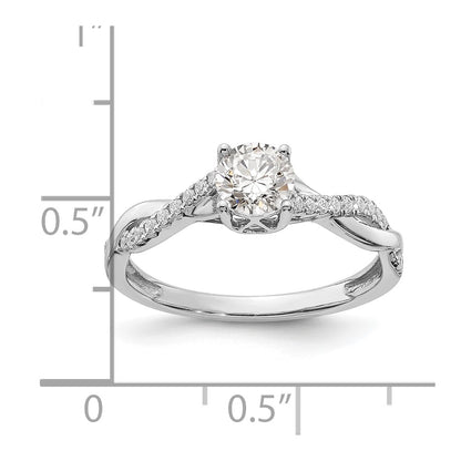 14K White Gold Criss Cross (Holds 1/2 Carat (5.2mm) Round Center) 1/8 Diamond Semi Mount Engagement Ring