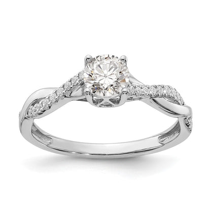 14K White Gold Criss Cross (Holds 1/2 Carat (5.2mm) Round Center) 1/8 Diamond Semi Mount Engagement Ring