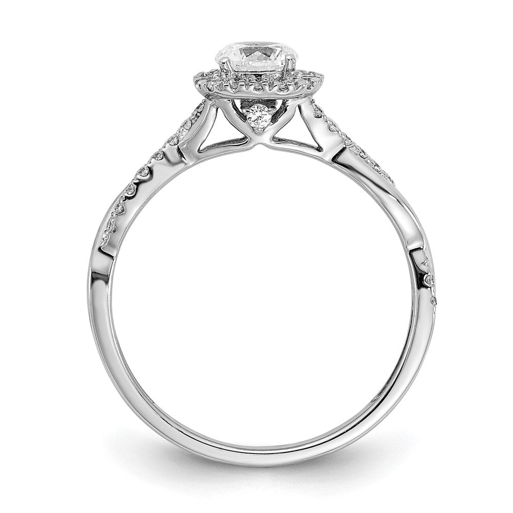 14K White Gold Halo Twist Design (Holds 3/8 Carat (4.6mm) Round Center) 1/4 Diamond Semi Mount Engagement Ring