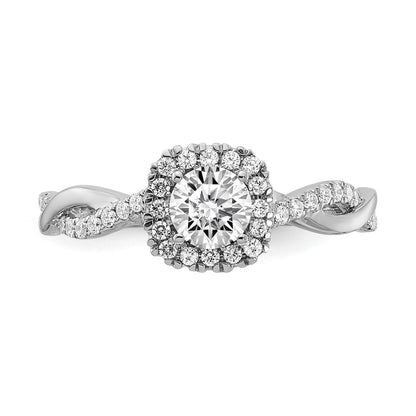 14K White Gold Halo Twist Design (Holds 3/8 Carat (4.6mm) Round Center) 1/4 Diamond Semi Mount Engagement Ring