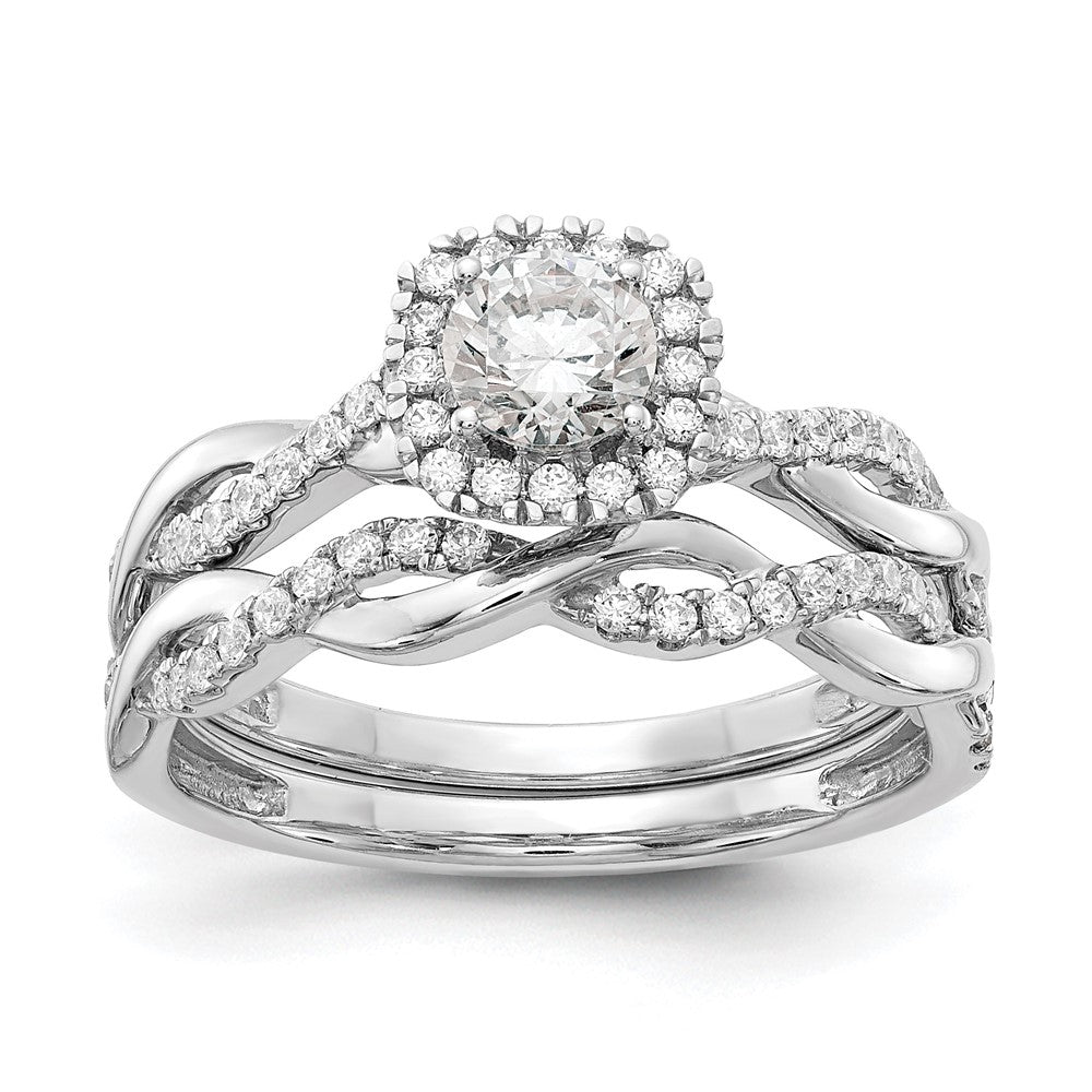 14K White Gold Halo Twist Design (Holds 3/8 Carat (4.6mm) Round Center) 1/4 Diamond Semi Mount Engagement Ring