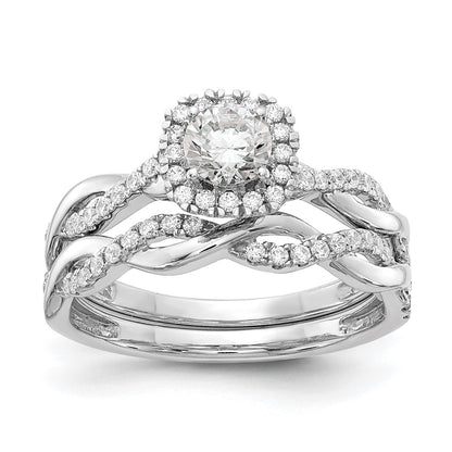 14K White Gold Halo Twist Design (Holds 3/8 Carat (4.6mm) Round Center) 1/4 Diamond Semi Mount Engagement Ring