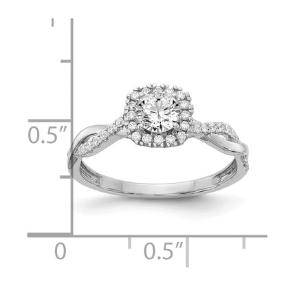 14K White Gold Halo Twist Design (Holds 3/8 Carat (4.6mm) Round Center) 1/4 Diamond Semi Mount Engagement Ring