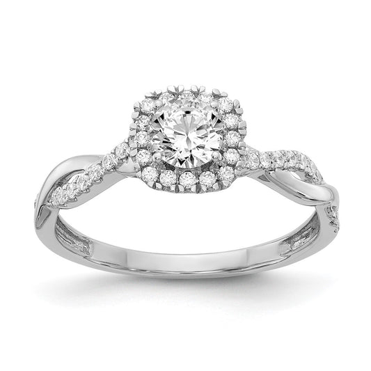 14K White Gold Halo Twist Design (Holds 3/8 Carat (4.6mm) Round Center) 1/4 Diamond Semi Mount Engagement Ring