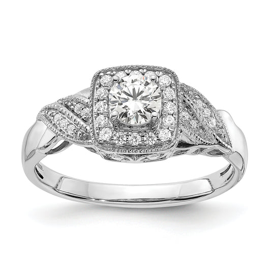 10k White Gold 1/2 Ct. Lab Grown Diamond VS/SI+ G+ Round Halo Engagement Ring