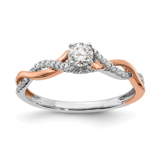 14K Two Tone White And Rose Gold Criss Cross (Holds 1/4 Carat (4.1mm) Round Center) 1/8 Diamond Semi Mount Engagement Ring
