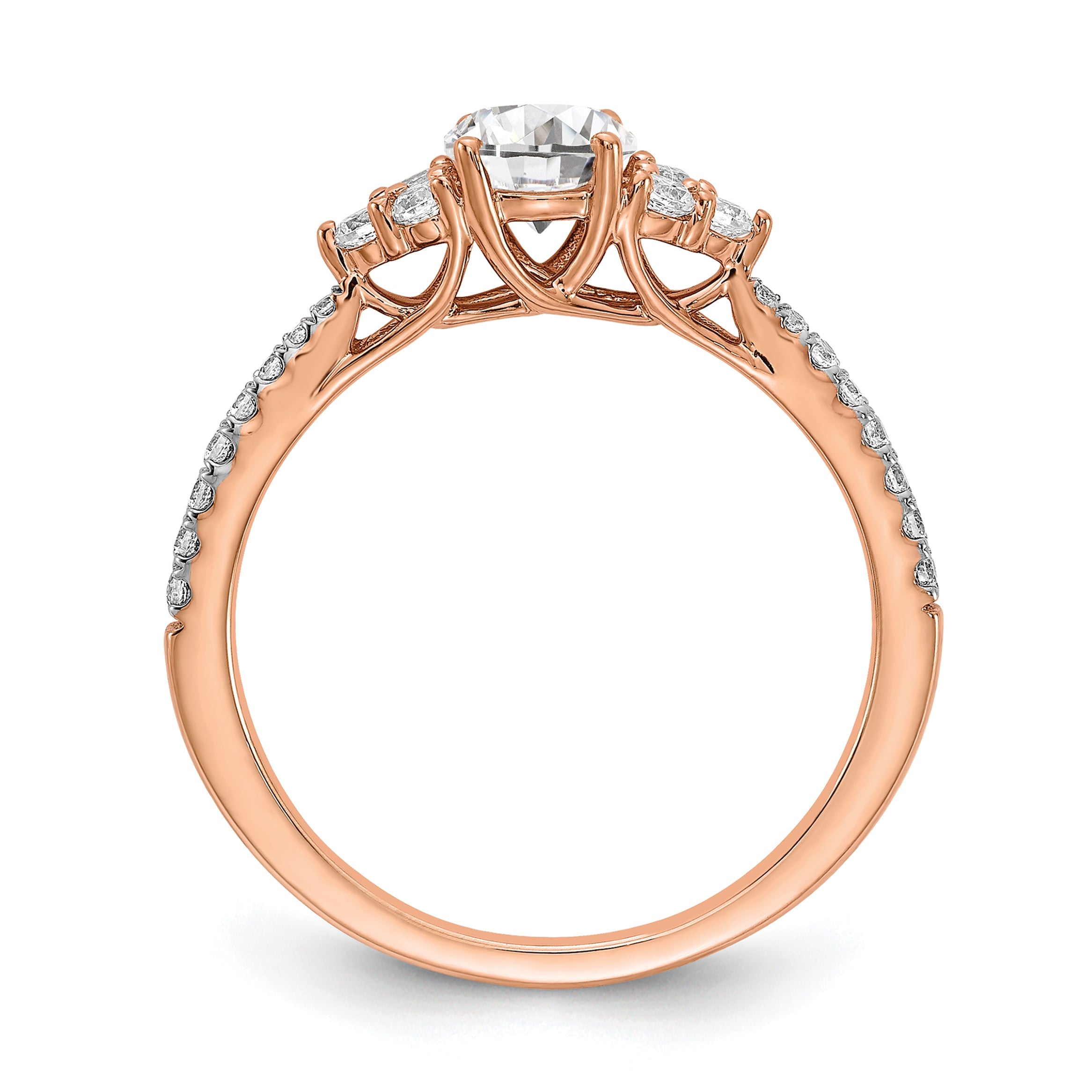 14K Rose Gold (Holds 1/2 Carat (5.2mm) Round Center) 1/4 Diamond Semi Mount Engagement Ring