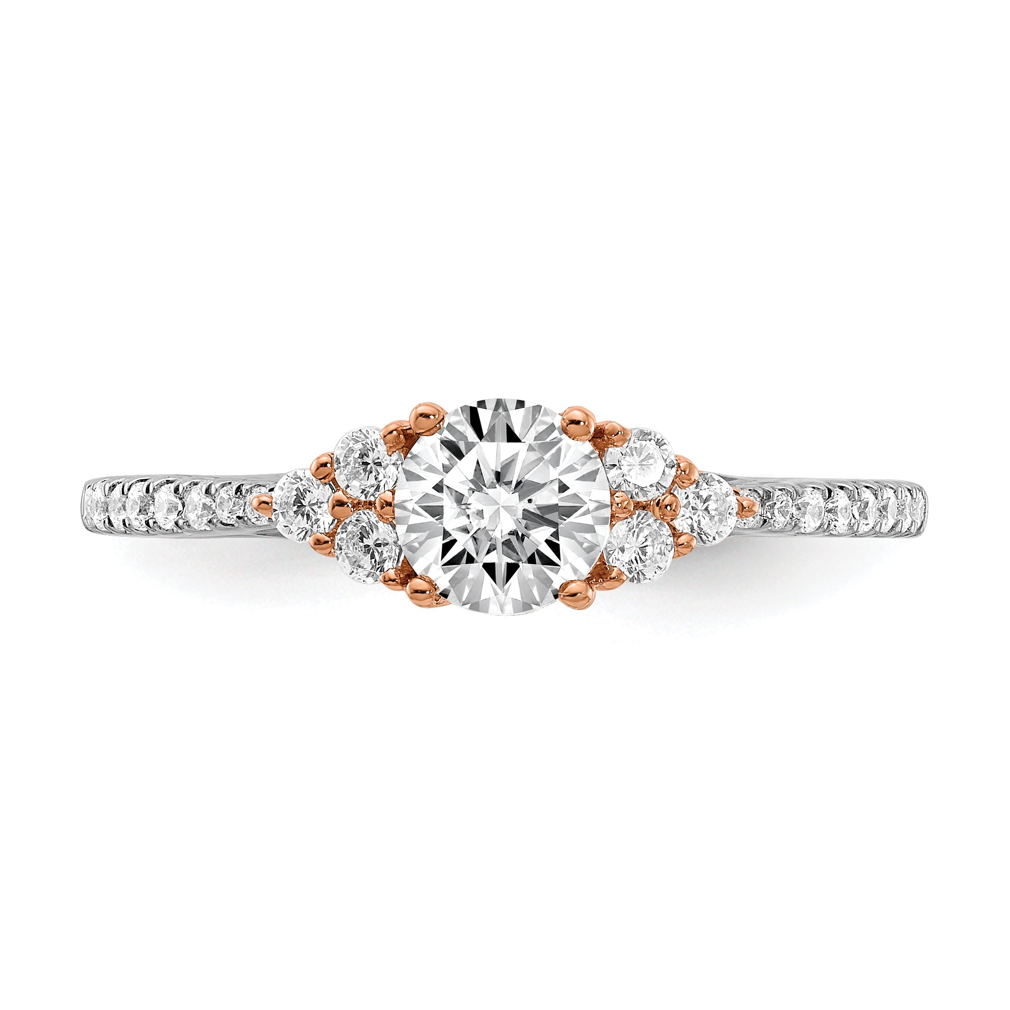 14K Rose Gold (Holds 1/2 Carat (5.2mm) Round Center) 1/4 Diamond Semi Mount Engagement Ring