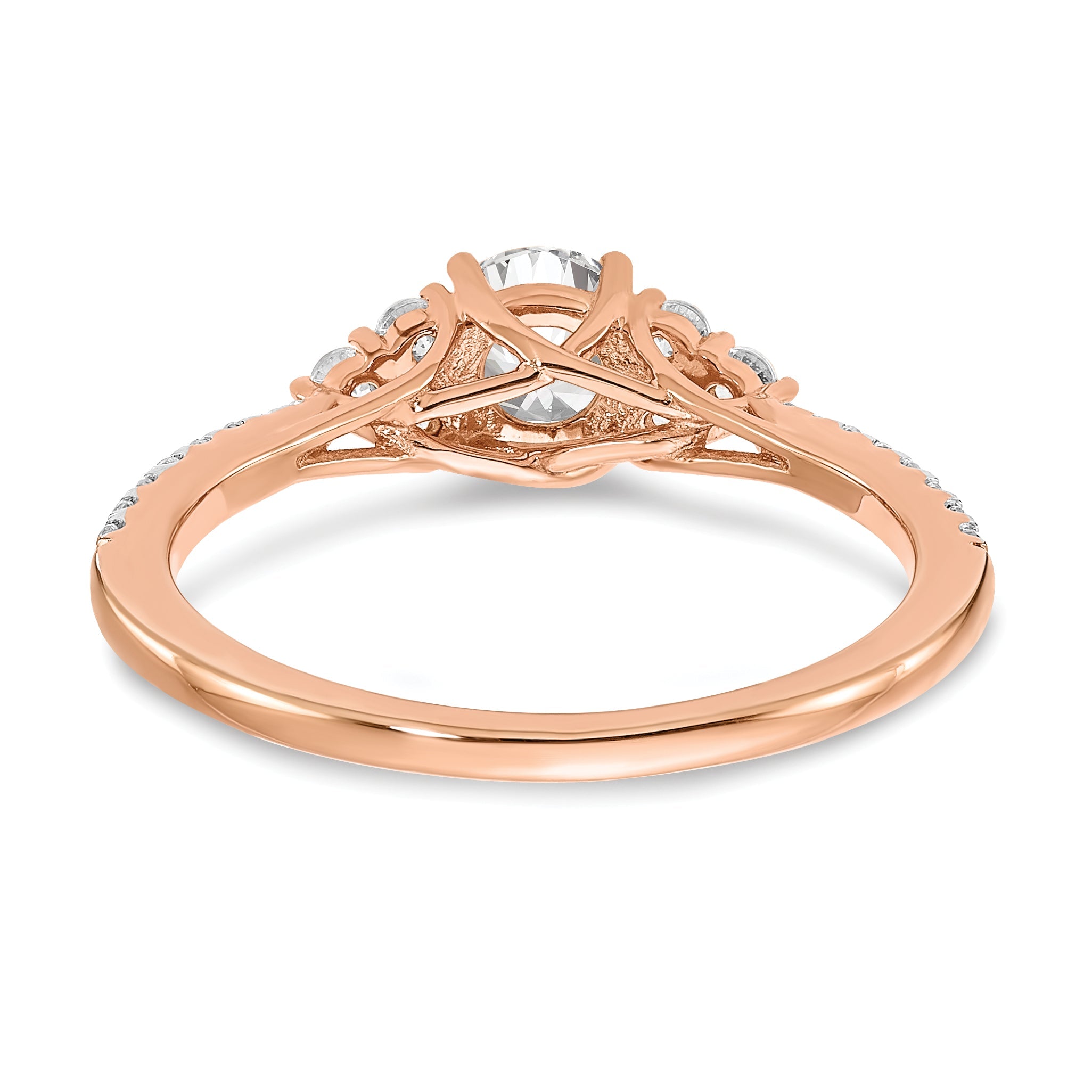 14K Rose Gold (Holds 1/2 Carat (5.2mm) Round Center) 1/4 Diamond Semi Mount Engagement Ring