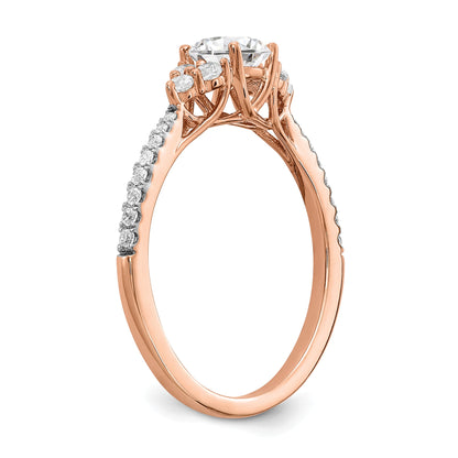 14K Rose Gold (Holds 1/2 Carat (5.2mm) Round Center) 1/4 Diamond Semi Mount Engagement Ring