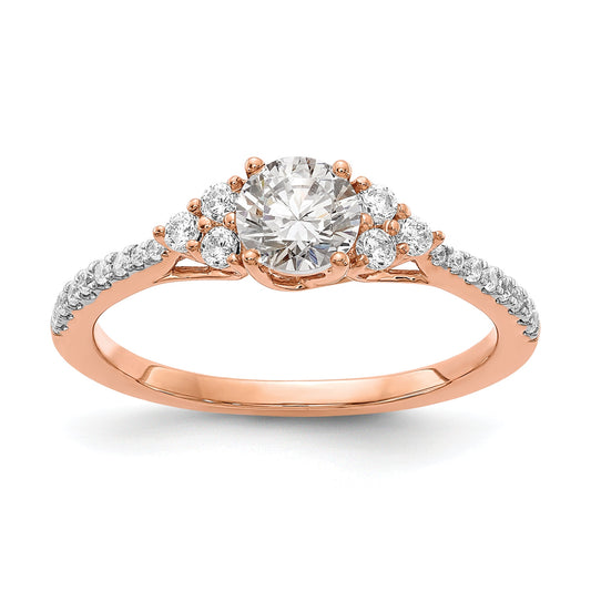 14K Rose Gold (Holds 1/2 Carat (5.2mm) Round Center) 1/4 Diamond Semi Mount Engagement Ring