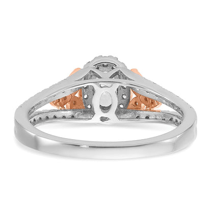 14k Two-tone Two Tone Rose and White Gold 3/4 Ct. Lab Grown Diamond VS/SI+ G+ Oval Complete Halo Engagement Ring